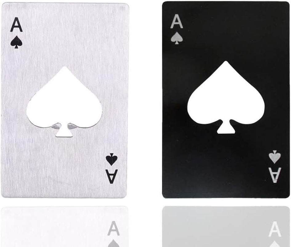 2 Piece Set Black and Silver Poker Card Beer Bottle Opener, Poker Card Cap Opener for Beer, Soda, Bottles