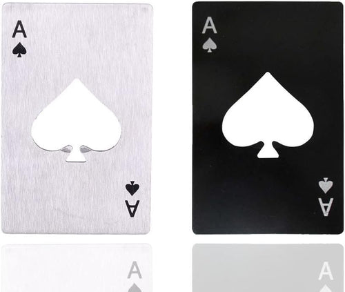 2 Piece Set Black and Silver Poker Card Beer Bottle Opener, Poker Card Cap Opener for Beer, Soda, Bottles