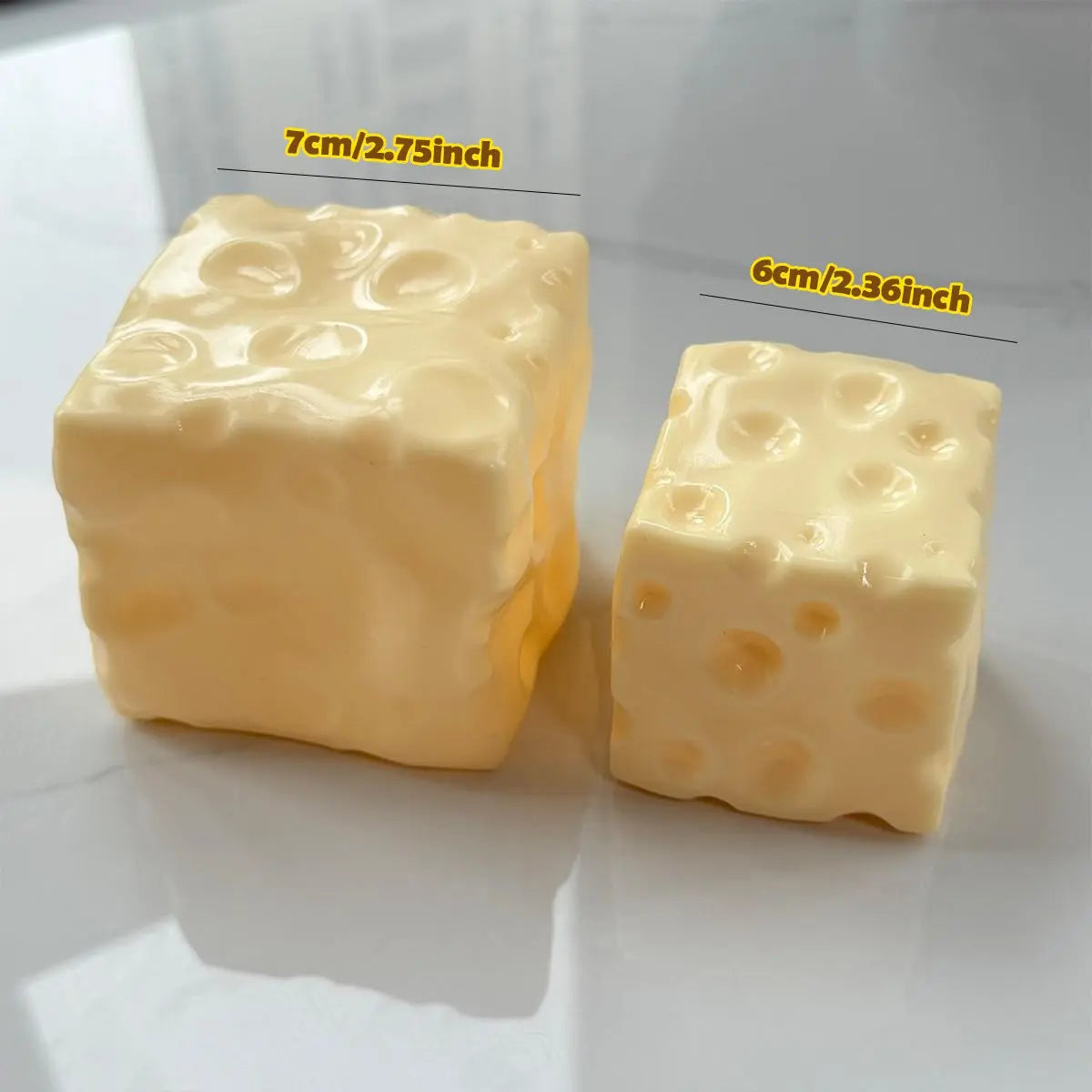 Fully Moldable Non-Rebound Petroleum Jelly-Filled Cheese Squishy Stress Ball, Giant 6 Cm & 7 Cm Soft Gel Cheese Block for ASMR Relaxation, Viral Fidget Gift for Anxiety Relief, Decompression Squishy