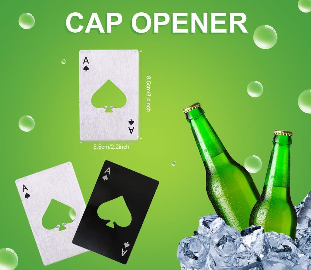 2 Piece Set Black and Silver Poker Card Beer Bottle Opener, Poker Card Cap Opener for Beer, Soda, Bottles