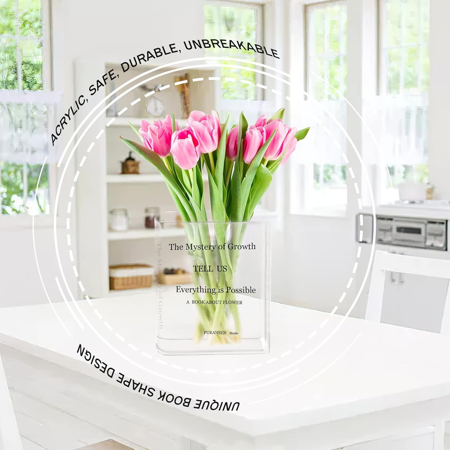 Flower Book Vase - Acrylic Book Vase 'The Mystery of Growth' for Flowers
