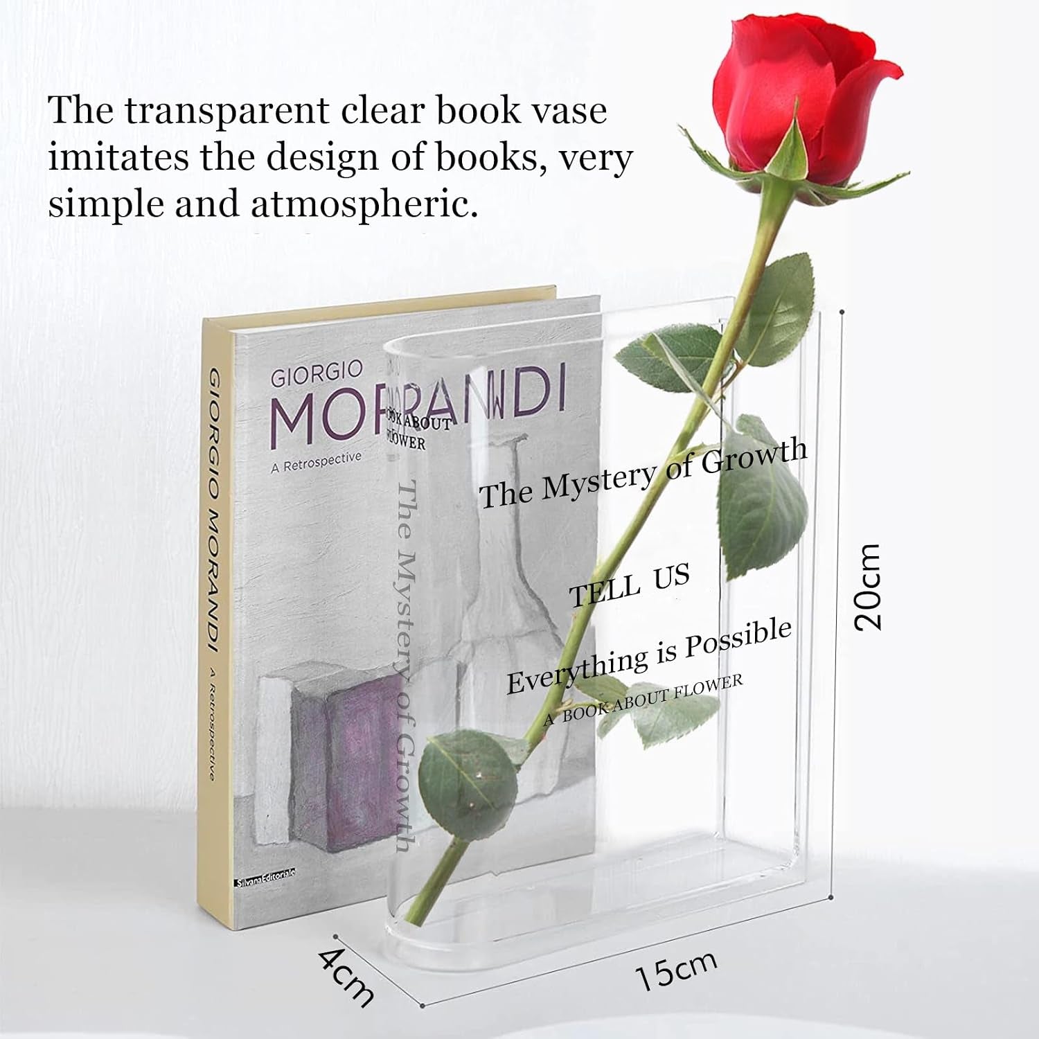 Flower Book Vase - Acrylic Book Vase 'The Mystery of Growth' for Flowers