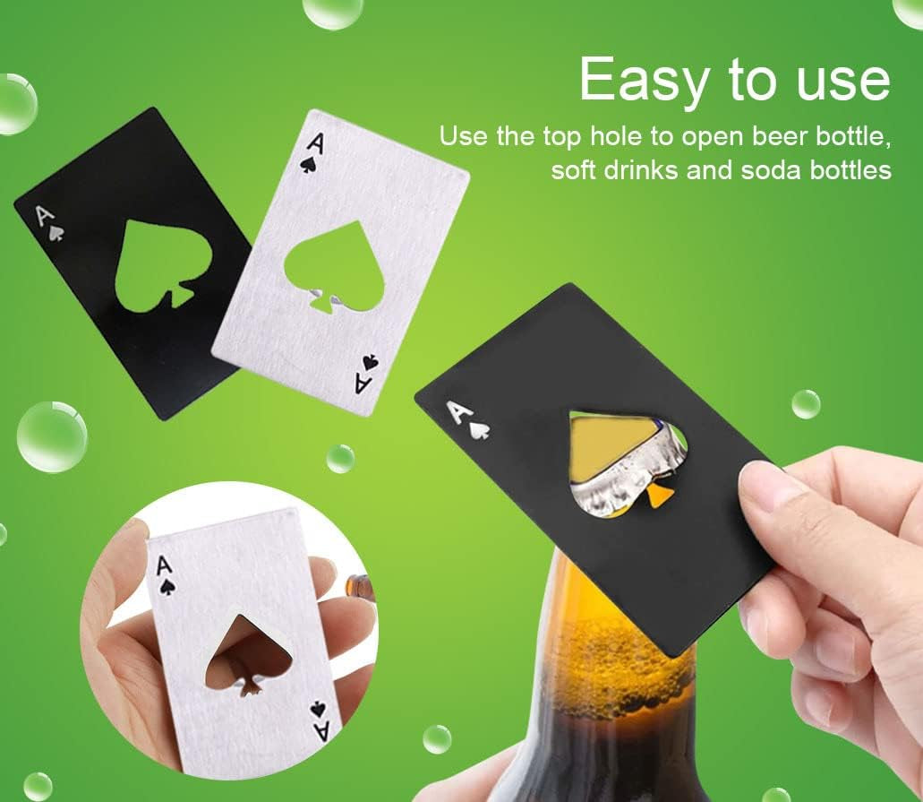 2 Piece Set Black and Silver Poker Card Beer Bottle Opener, Poker Card Cap Opener for Beer, Soda, Bottles