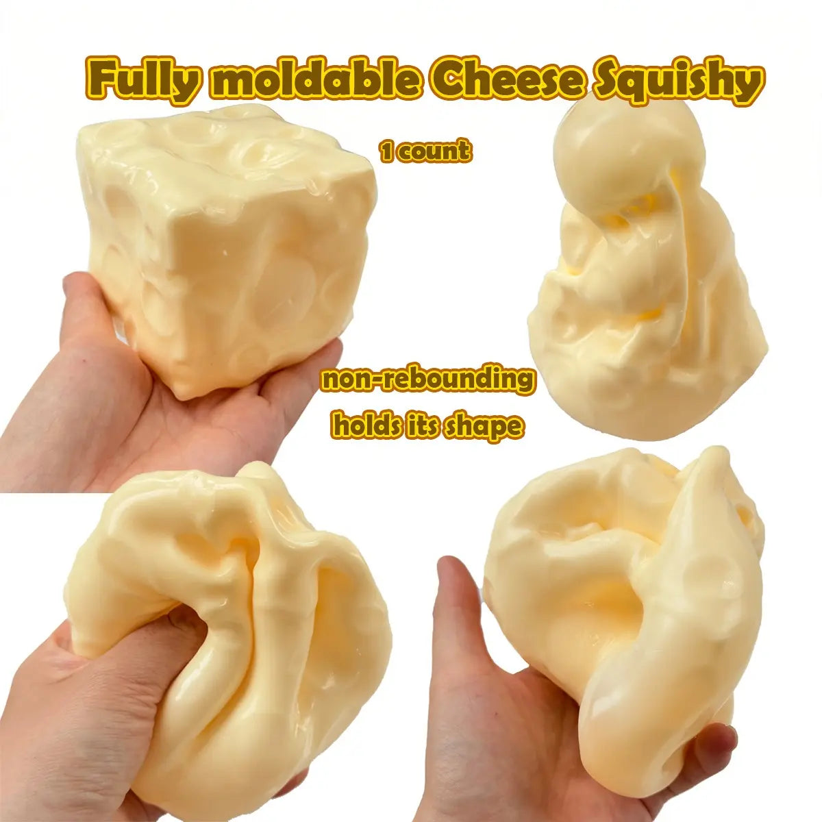 Fully Moldable Non-Rebound Petroleum Jelly-Filled Cheese Squishy Stress Ball, Giant 6 Cm & 7 Cm Soft Gel Cheese Block for ASMR Relaxation, Viral Fidget Gift for Anxiety Relief, Decompression Squishy